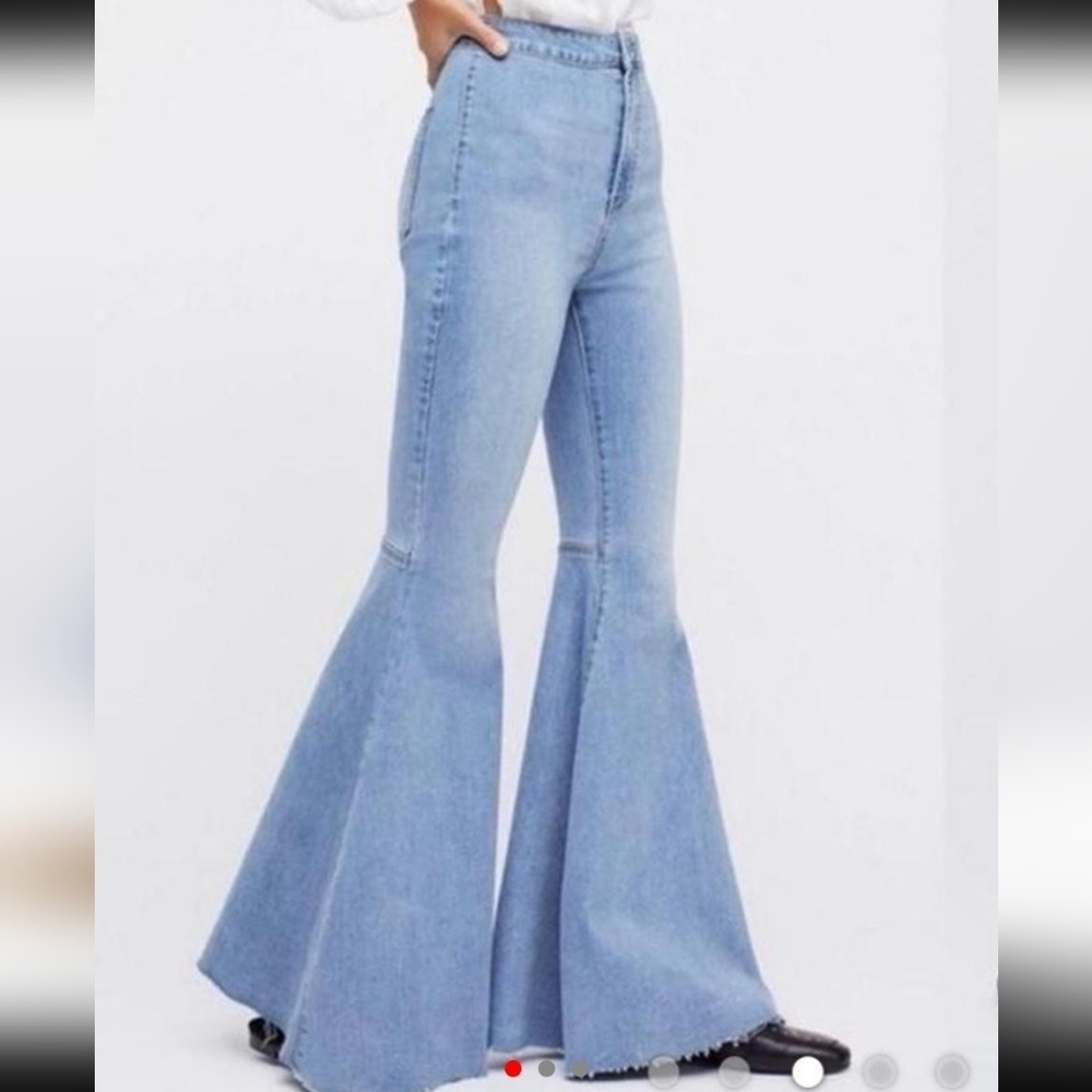 Free People Blue Flare Wide Leg Jeans